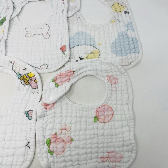Zainpe Baby Girls 5 Piece Snap Muslin Cotton Absorbent & Soft Feeding Bib 1770 - Picture 3 of 7